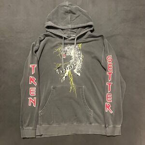 VTG Tren Setter Hoodie Mens‎ L Distressed Dyed Graphic Sweater Kangaroo Pocket